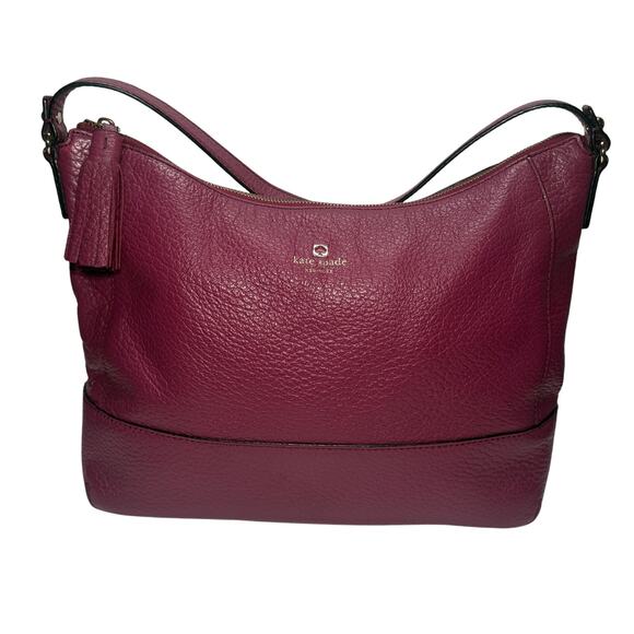 Kate Spade Wine Plum Leather Hobo Bag Quiet Luxury Everyday Elegance Tassel - Picture 1 of 7
